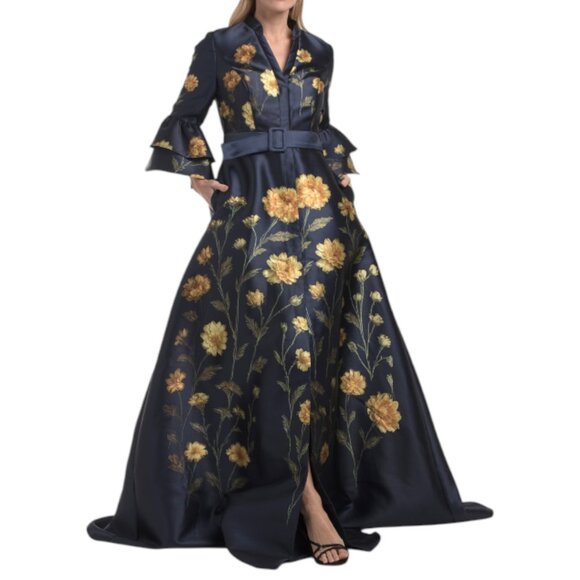 RENE BY RENE RUIZ Long Sleeve Floral Mikado Gown - Picture 1 of 2